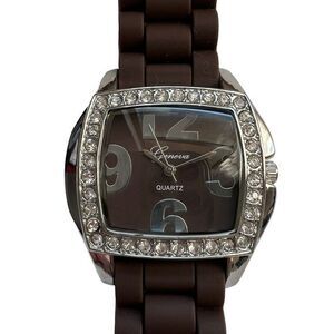 GENEVA P721 Women's Watch Water Resistant Brown‎ Silicone Band Brand New 9 in